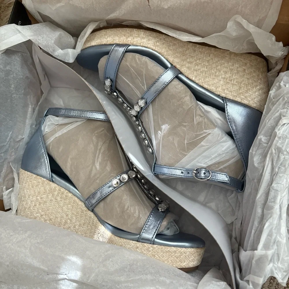 Naturalizer Serena Blue Metallic Strappy Wedge Sandal Y2k